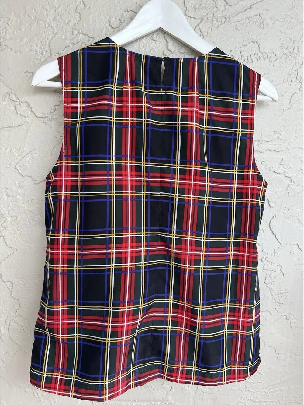 J Crew Plaid Tartan Sleeveless Blouse Ruffle Holiday Stewart Academia Top 4.